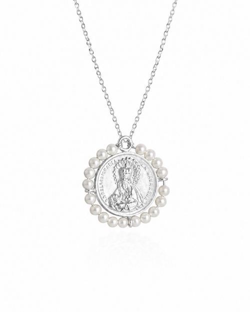 Medalla virgen plata con perlas cultivadas