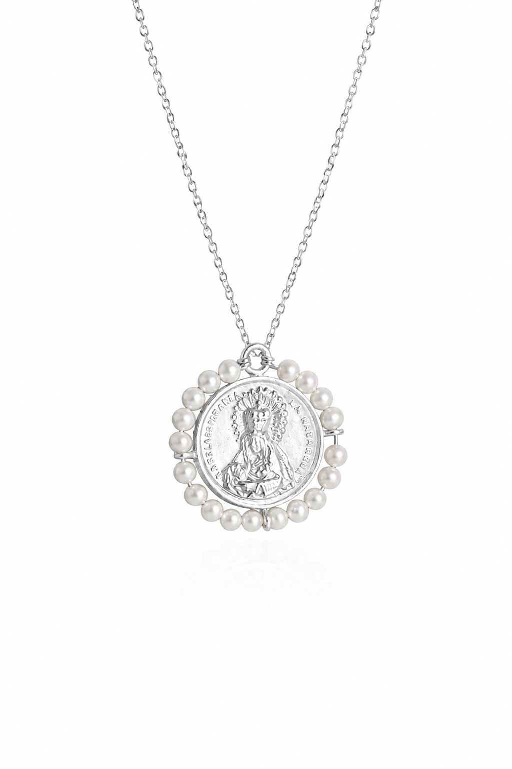 Medalla virgen plata con perlas cultivadas